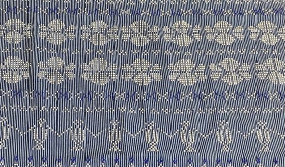 Ulos Si Itom Namarsimata, Indigo dyed woven cloth with beads
